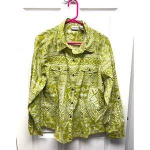 Chicos Lime Green Blouse, Button Up, Long Sleeved, Size M